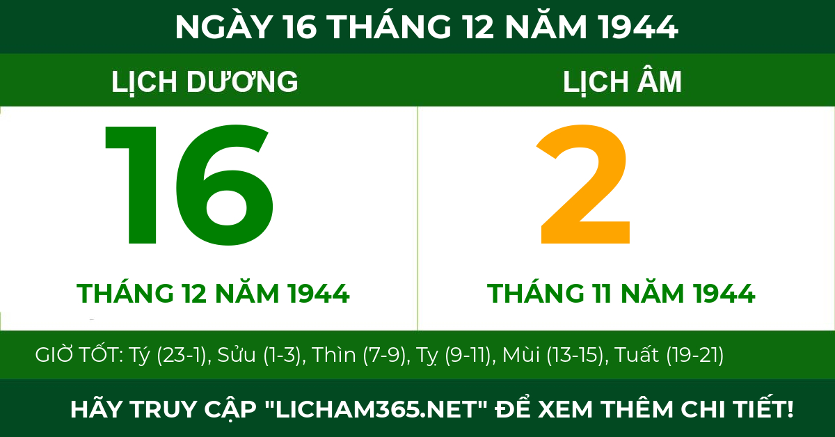 lịch âm ngày 16 tháng 12 năm 1944