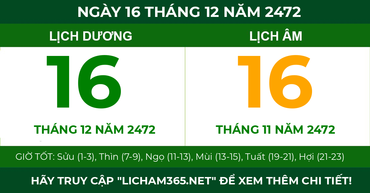 lịch âm ngày 16 tháng 12 năm 2472