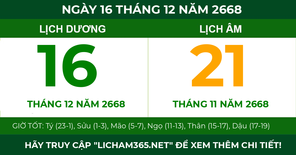lịch âm ngày 16 tháng 12 năm 2668