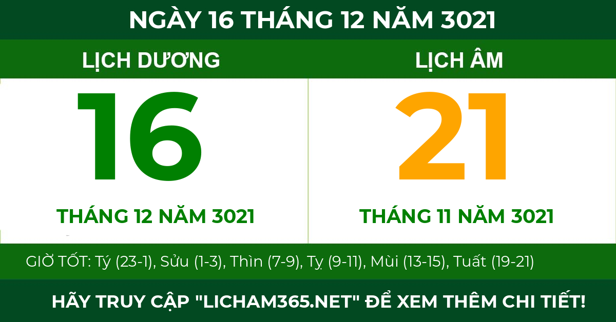 lịch âm ngày 16 tháng 12 năm 3021