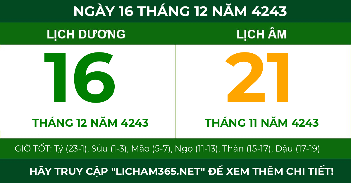 lịch âm ngày 16 tháng 12 năm 4243