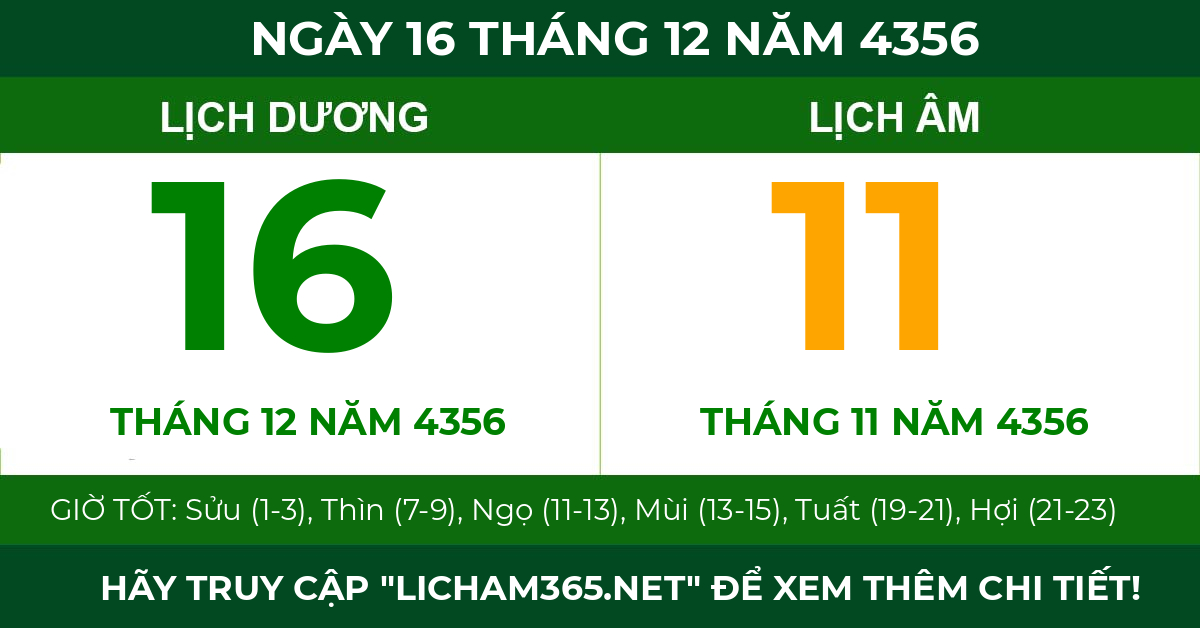 lịch âm ngày 16 tháng 12 năm 4356