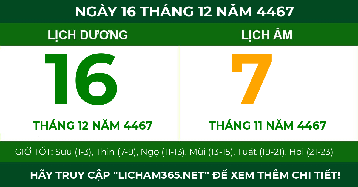 lịch âm ngày 16 tháng 12 năm 4467