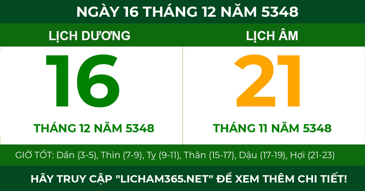 lịch âm ngày 16 tháng 12 năm 5348