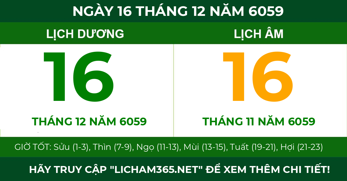 lịch âm ngày 16 tháng 12 năm 6059