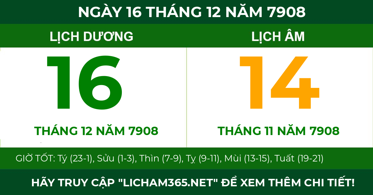 lịch âm ngày 16 tháng 12 năm 7908