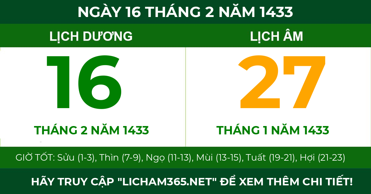 lịch âm ngày 16 tháng 2 năm 1433