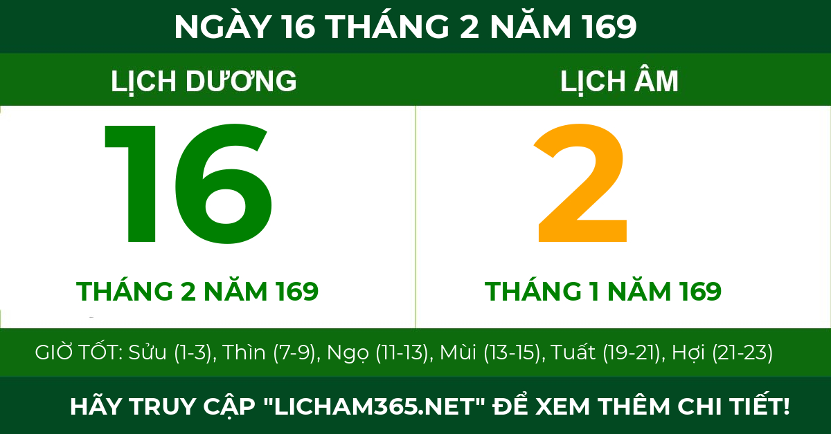 lịch âm ngày 16 tháng 2 năm 169