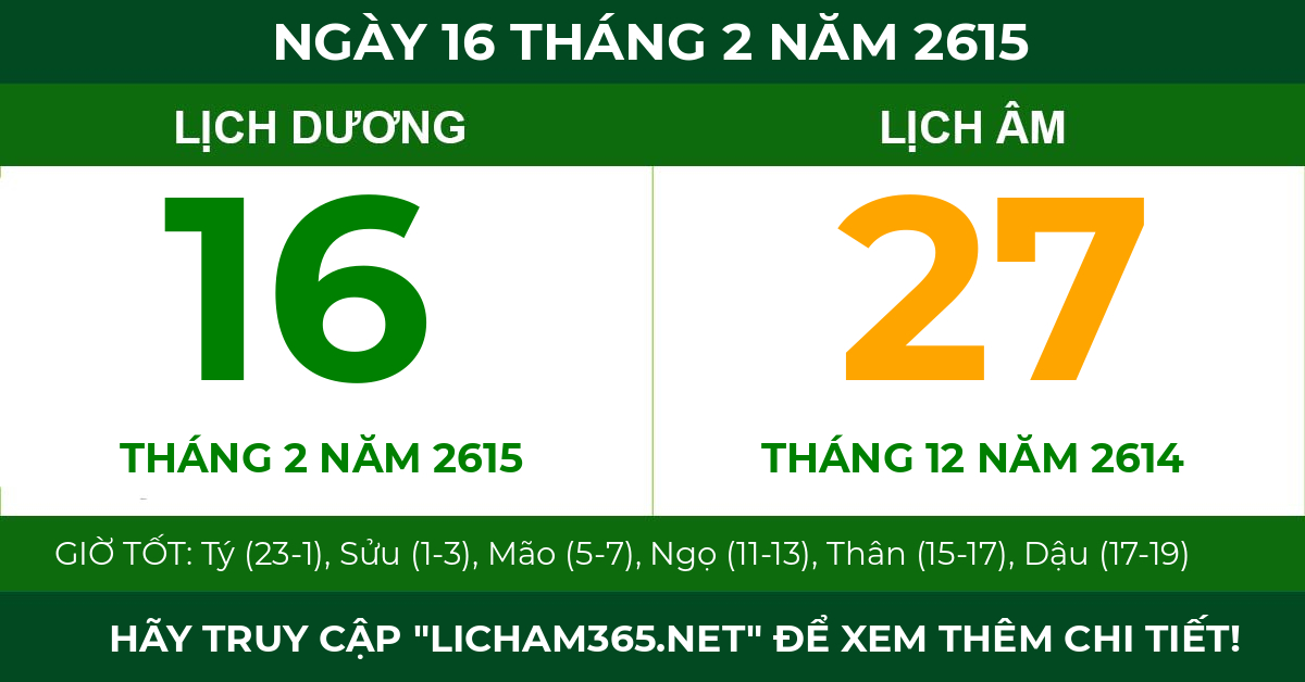 lịch âm ngày 16 tháng 2 năm 2615