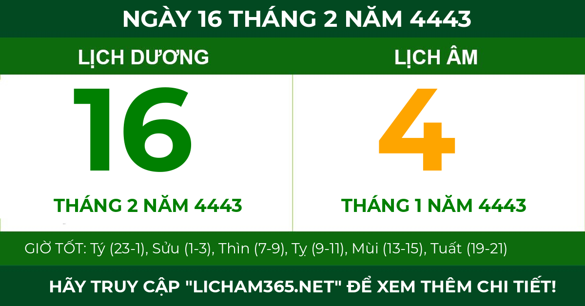 lịch âm ngày 16 tháng 2 năm 4443