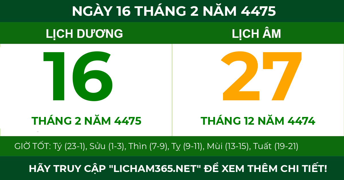 lịch âm ngày 16 tháng 2 năm 4475