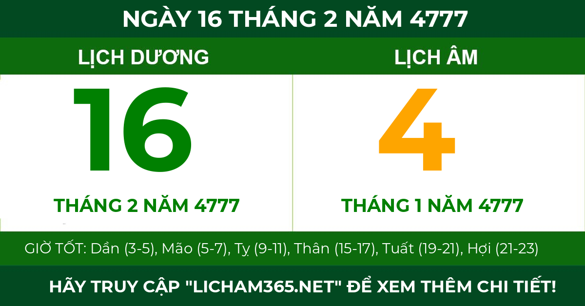 lịch âm ngày 16 tháng 2 năm 4777