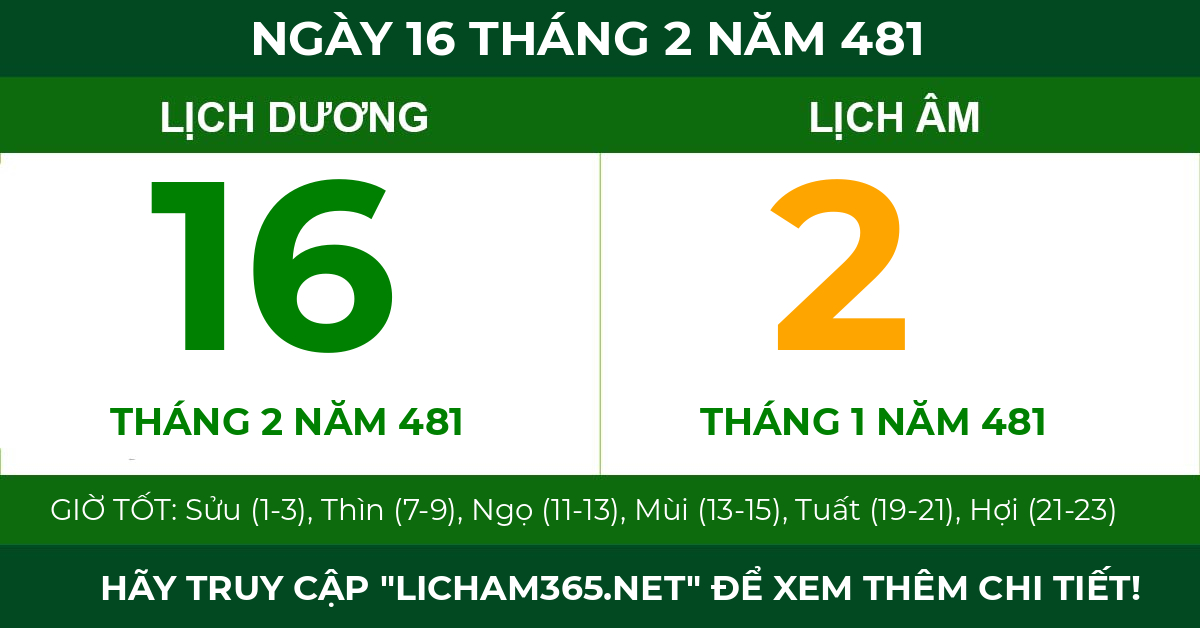 lịch âm ngày 16 tháng 2 năm 481