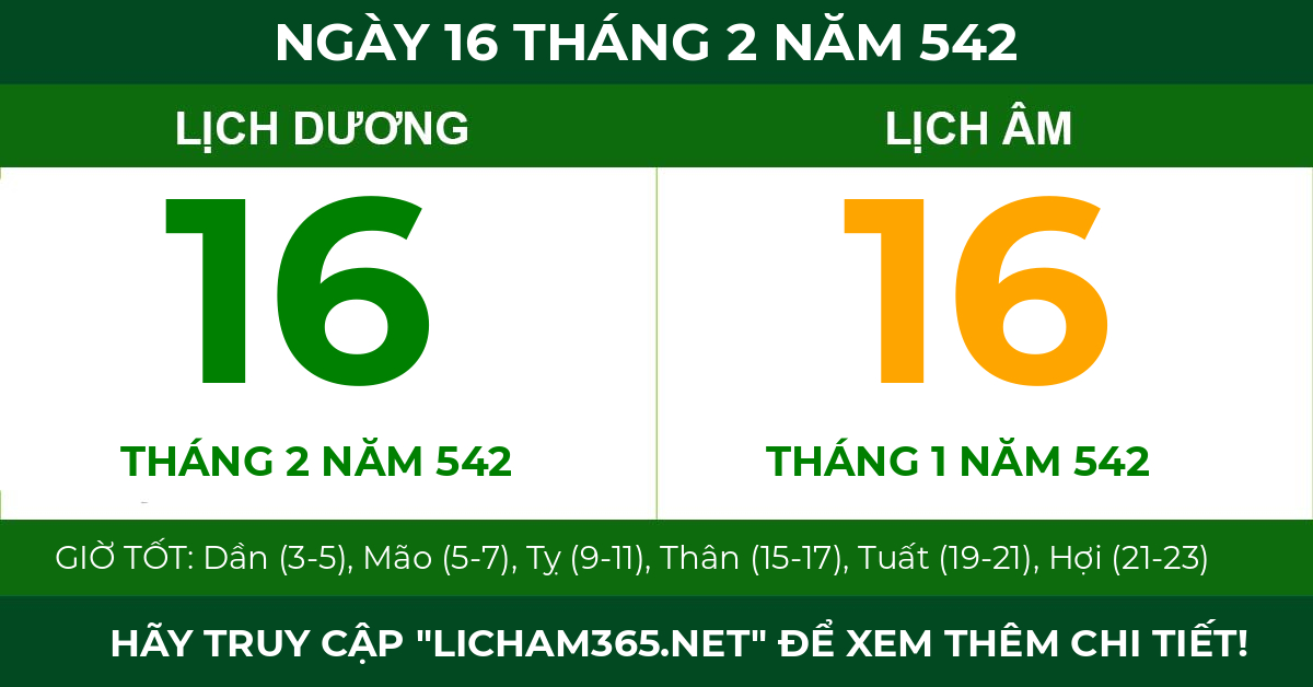 lịch âm ngày 16 tháng 2 năm 542