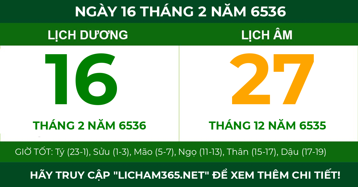 lịch âm ngày 16 tháng 2 năm 6536
