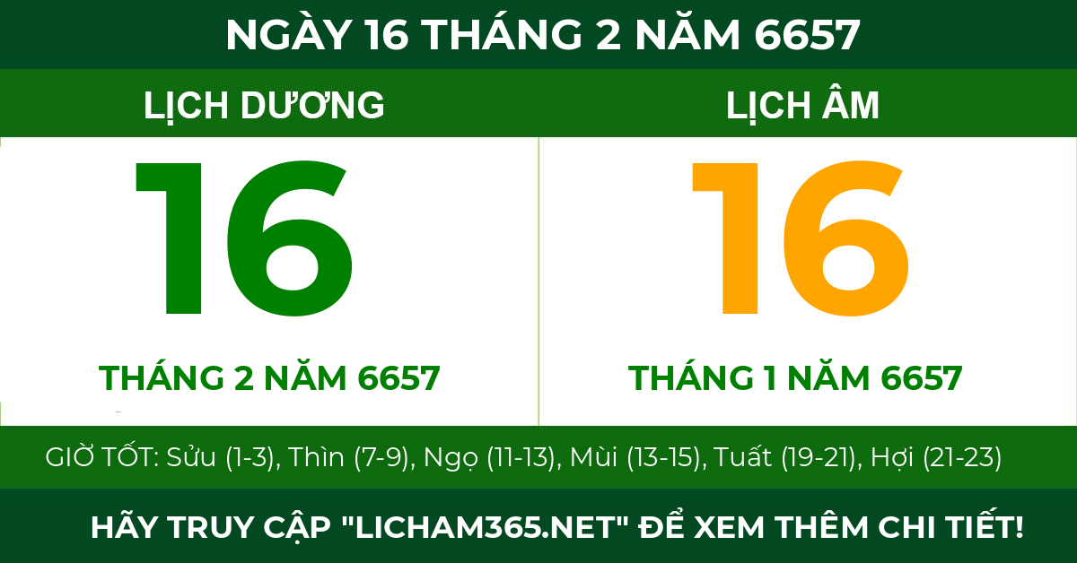 lịch âm ngày 16 tháng 2 năm 6657