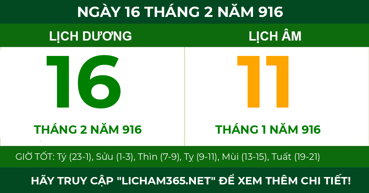 lịch âm ngày 16 tháng 2 năm 916