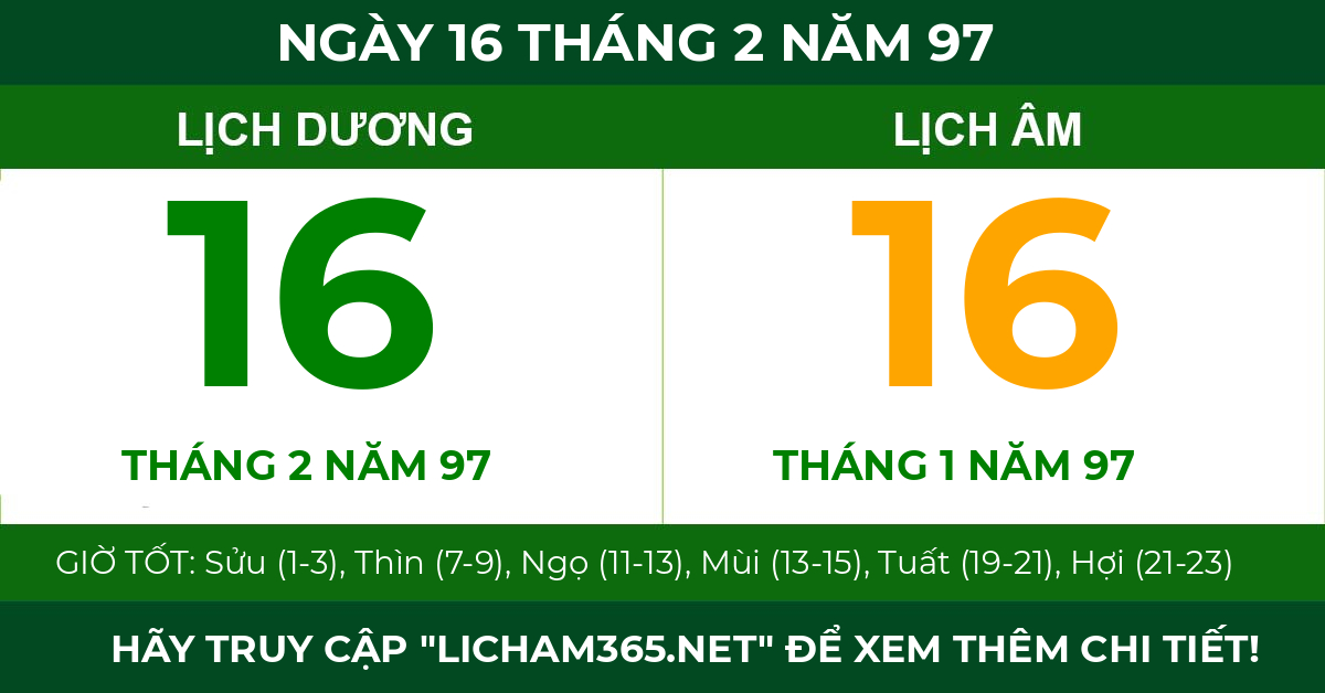 lịch âm ngày 16 tháng 2 năm 97