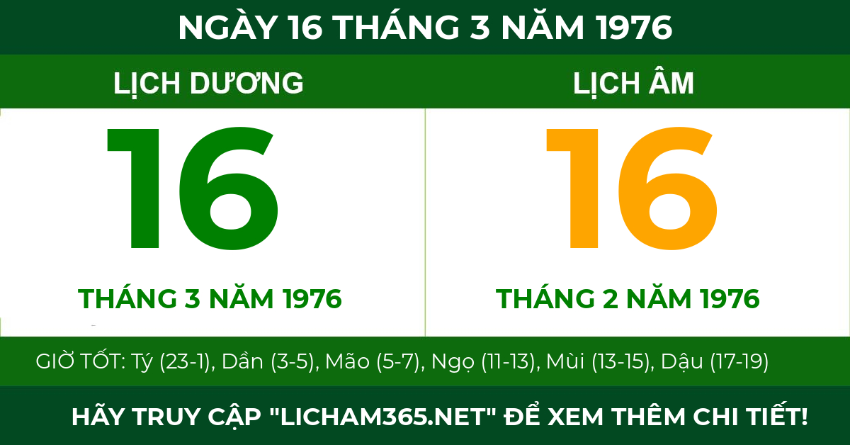 lịch âm ngày 16 tháng 3 năm 1976