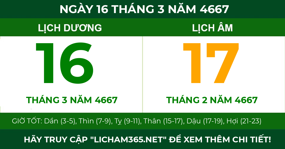 lịch âm ngày 16 tháng 3 năm 4667