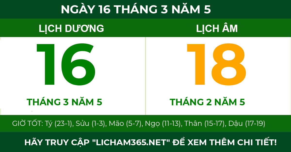 lịch âm ngày 16 tháng 3 năm 5