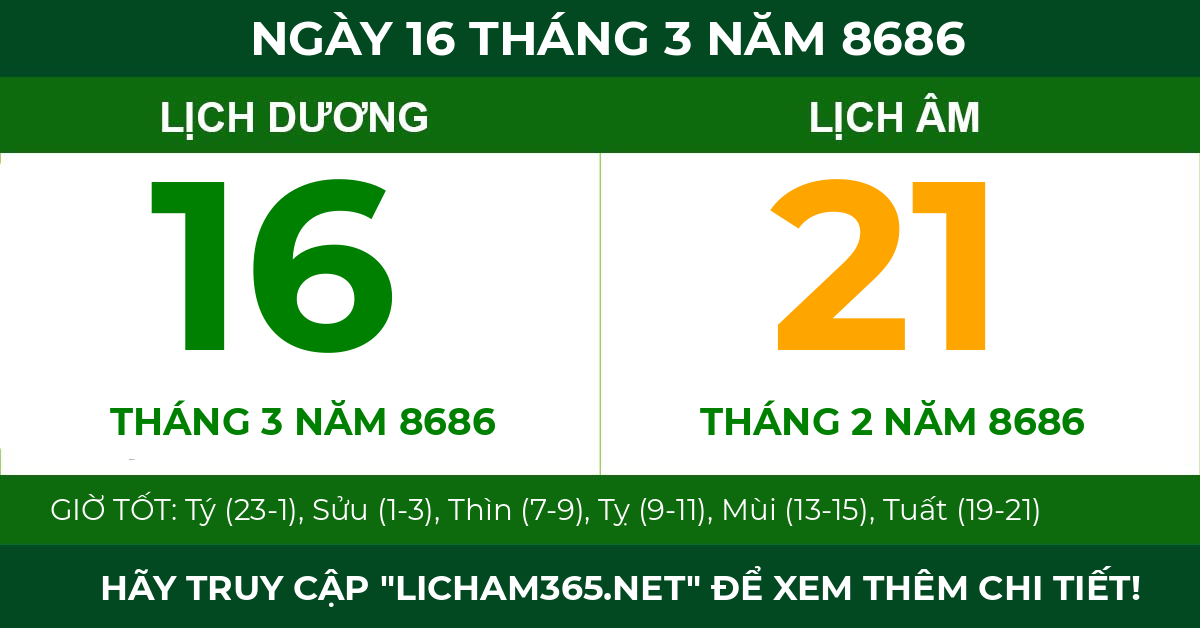 lịch âm ngày 16 tháng 3 năm 8686