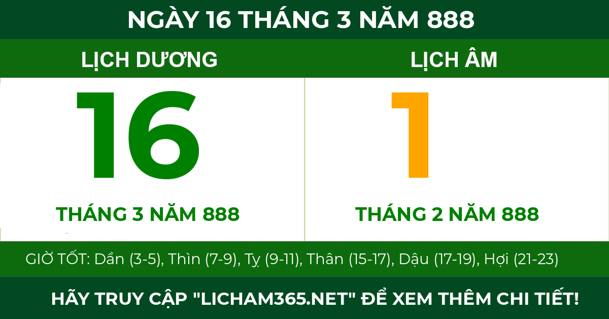 lịch âm ngày 16 tháng 3 năm 888