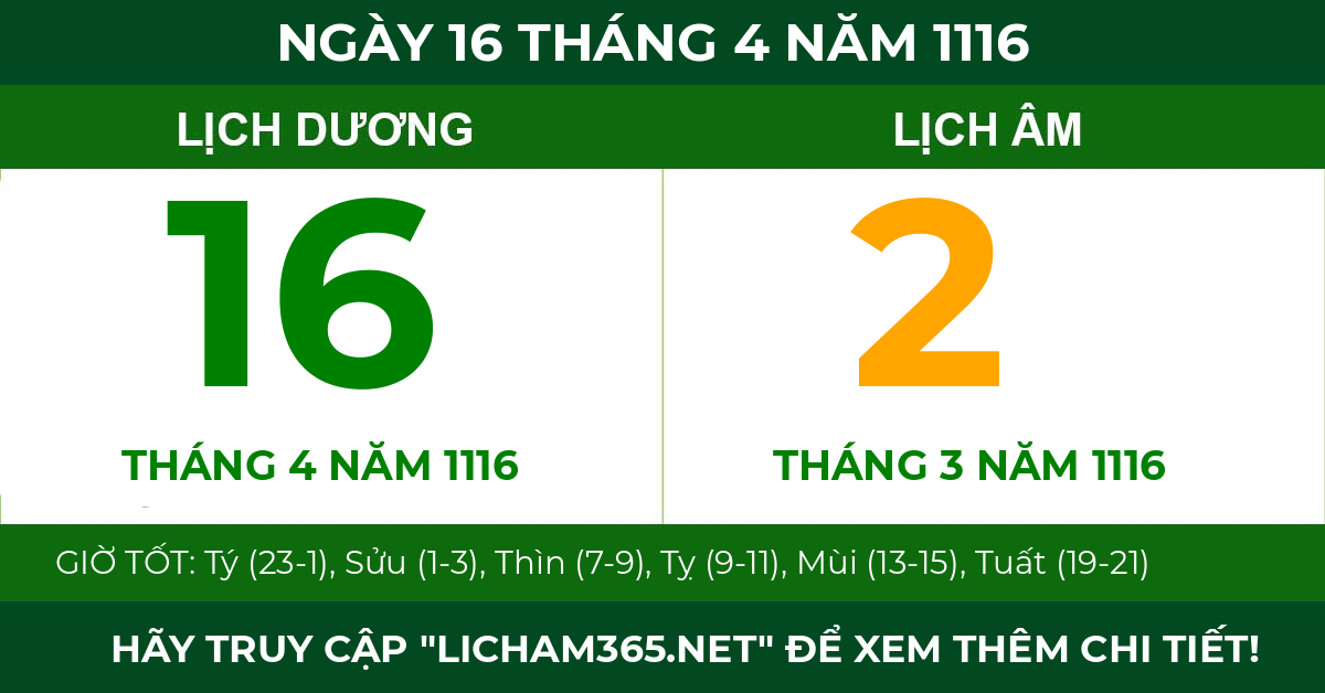 lịch âm ngày 16 tháng 4 năm 1116