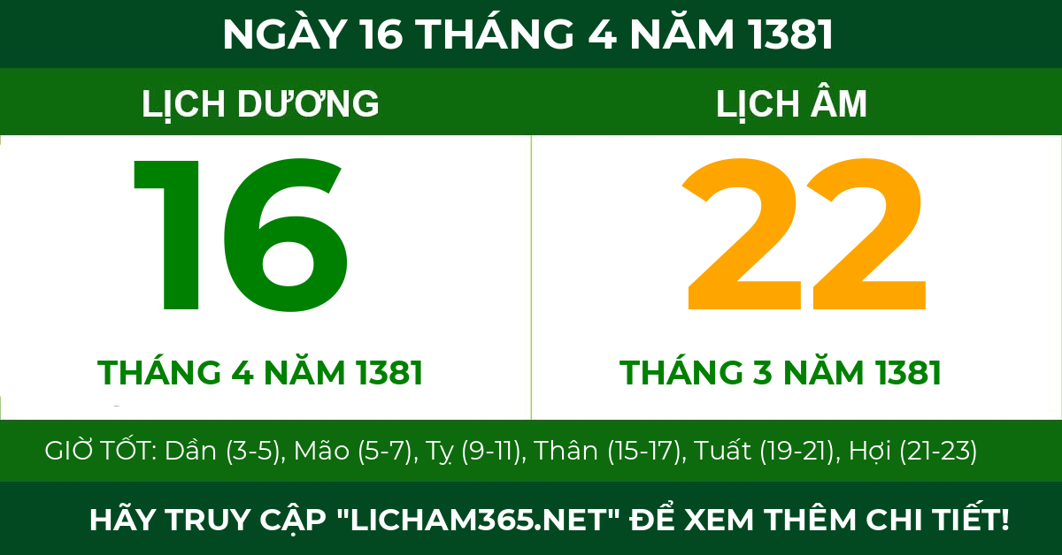 lịch âm ngày 16 tháng 4 năm 1381