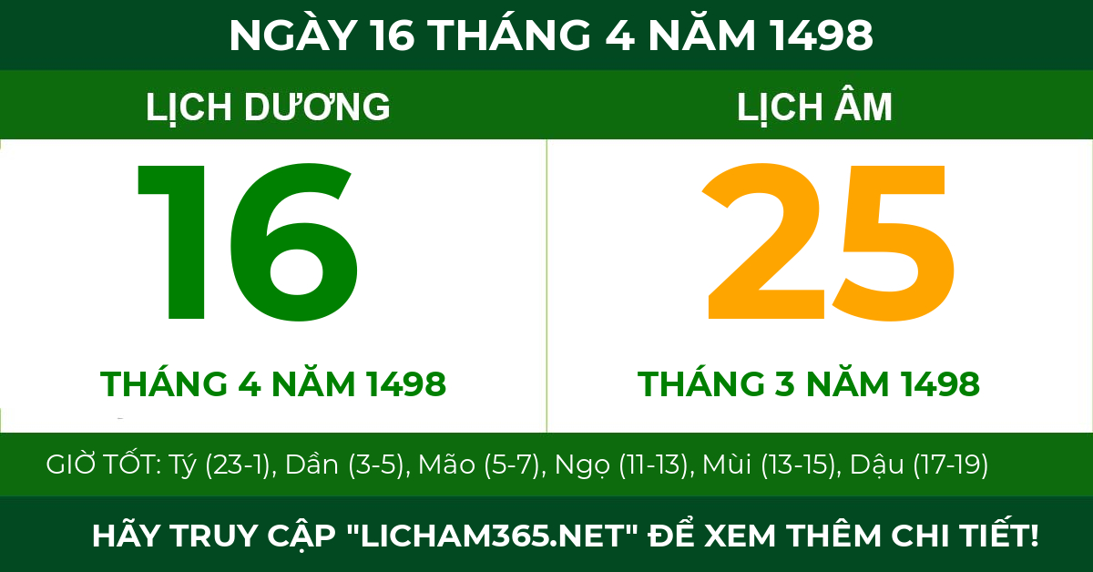 lịch âm ngày 16 tháng 4 năm 1498