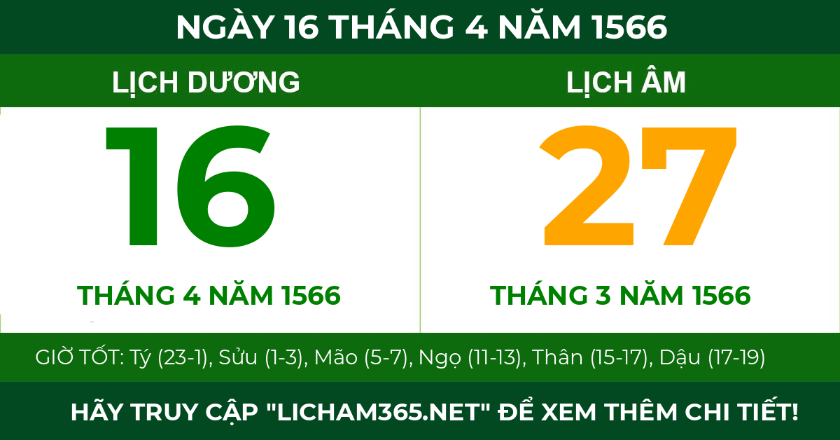 lịch âm ngày 16 tháng 4 năm 1566