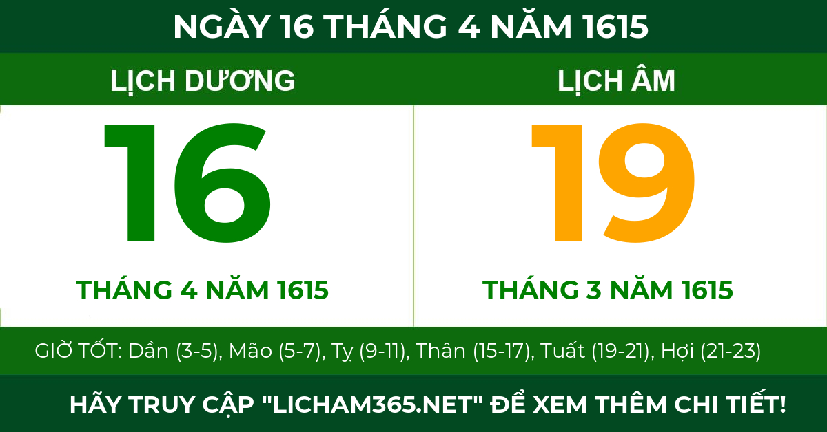 lịch âm ngày 16 tháng 4 năm 1615