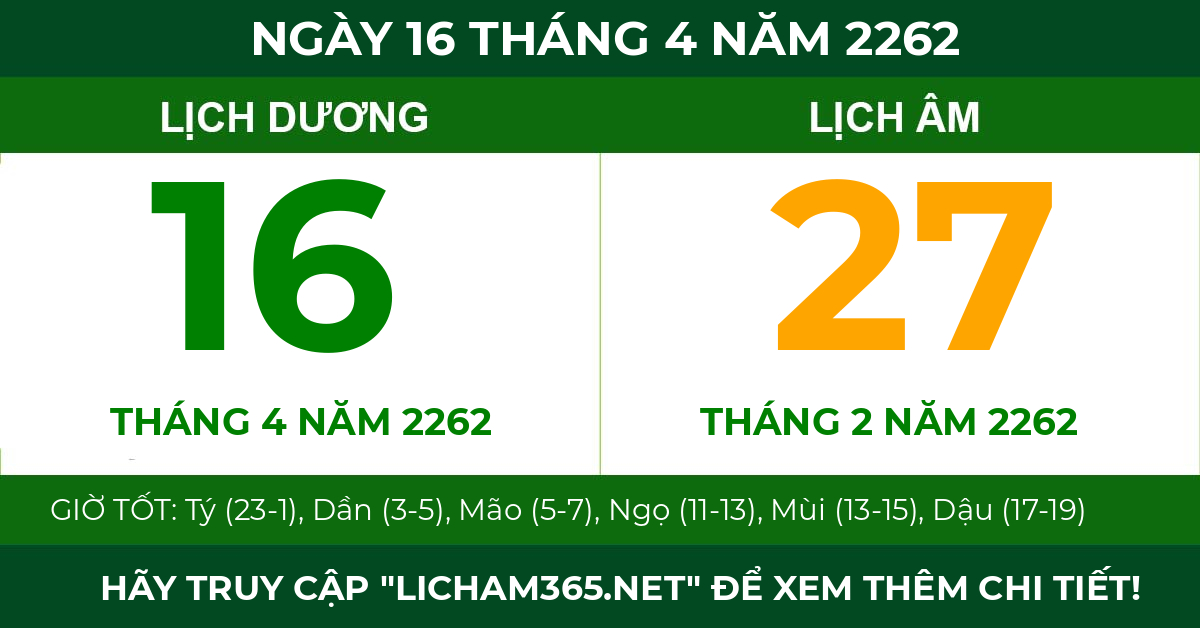 lịch âm ngày 16 tháng 4 năm 2262