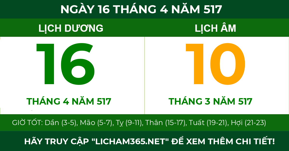 lịch âm ngày 16 tháng 4 năm 517