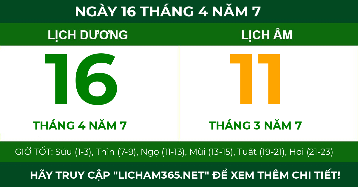 lịch âm ngày 16 tháng 4 năm 7