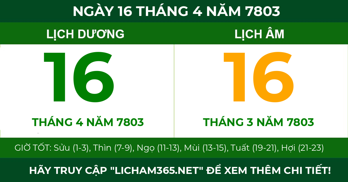 lịch âm ngày 16 tháng 4 năm 7803