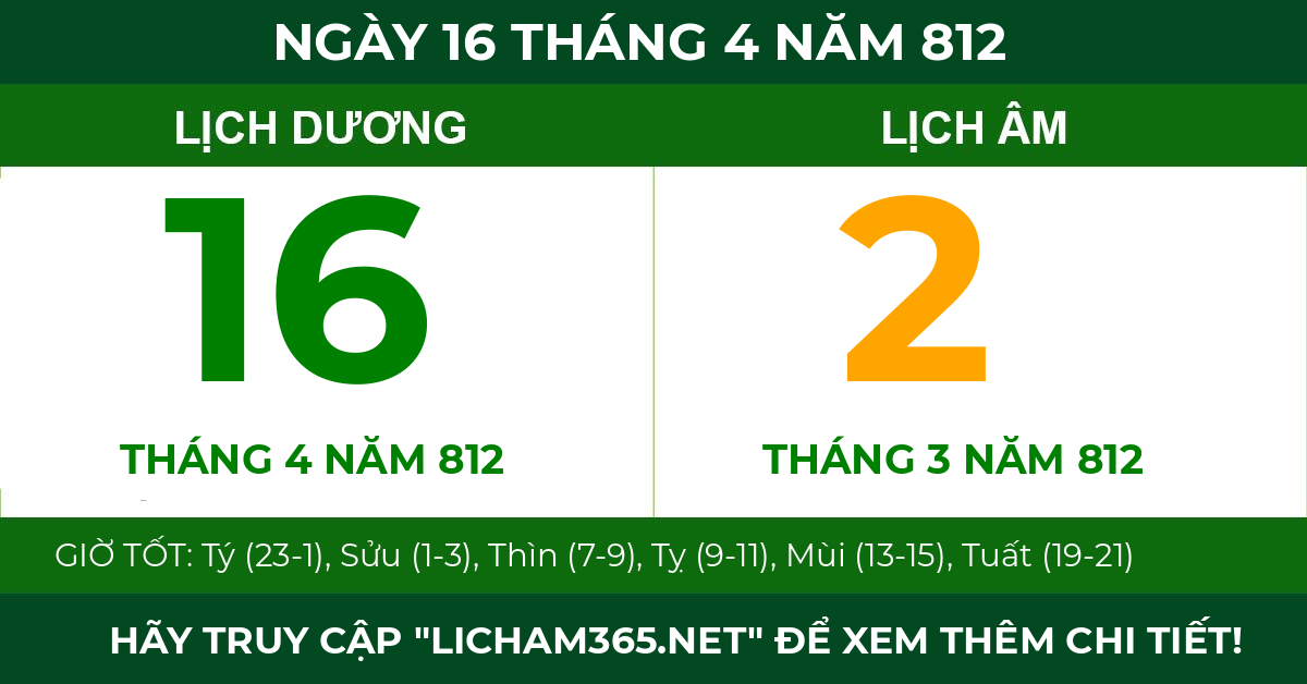 lịch âm ngày 16 tháng 4 năm 812