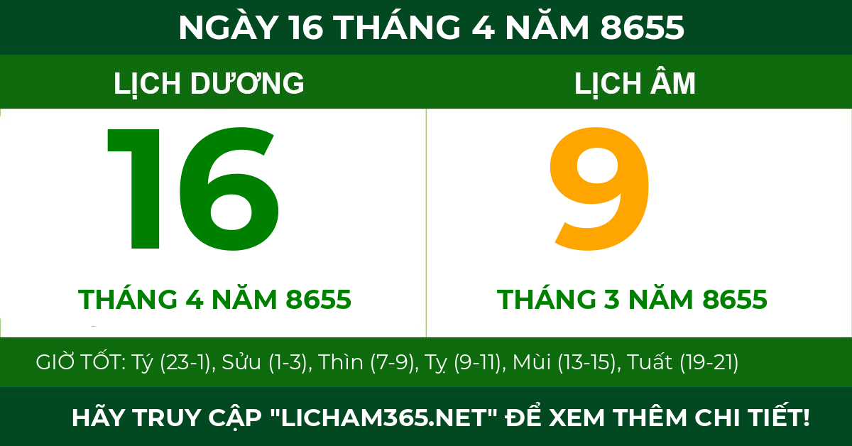 lịch âm ngày 16 tháng 4 năm 8655