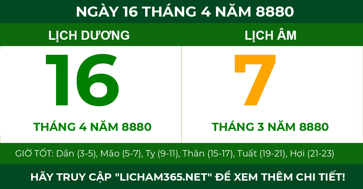 lịch âm ngày 16 tháng 4 năm 8880