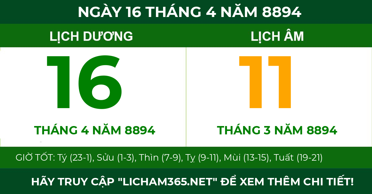 lịch âm ngày 16 tháng 4 năm 8894
