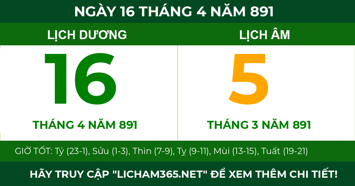 lịch âm ngày 16 tháng 4 năm 891