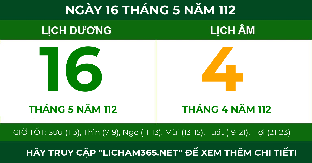lịch âm ngày 16 tháng 5 năm 112