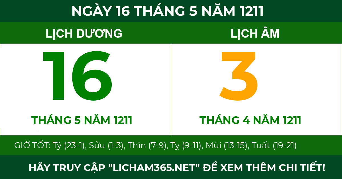 lịch âm ngày 16 tháng 5 năm 1211