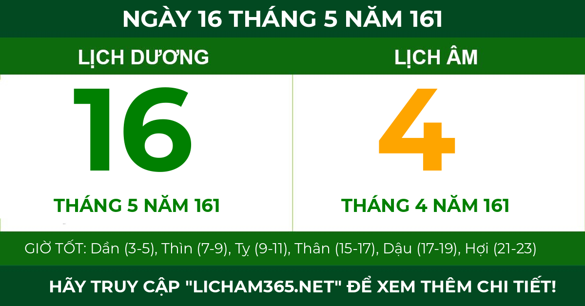 lịch âm ngày 16 tháng 5 năm 161
