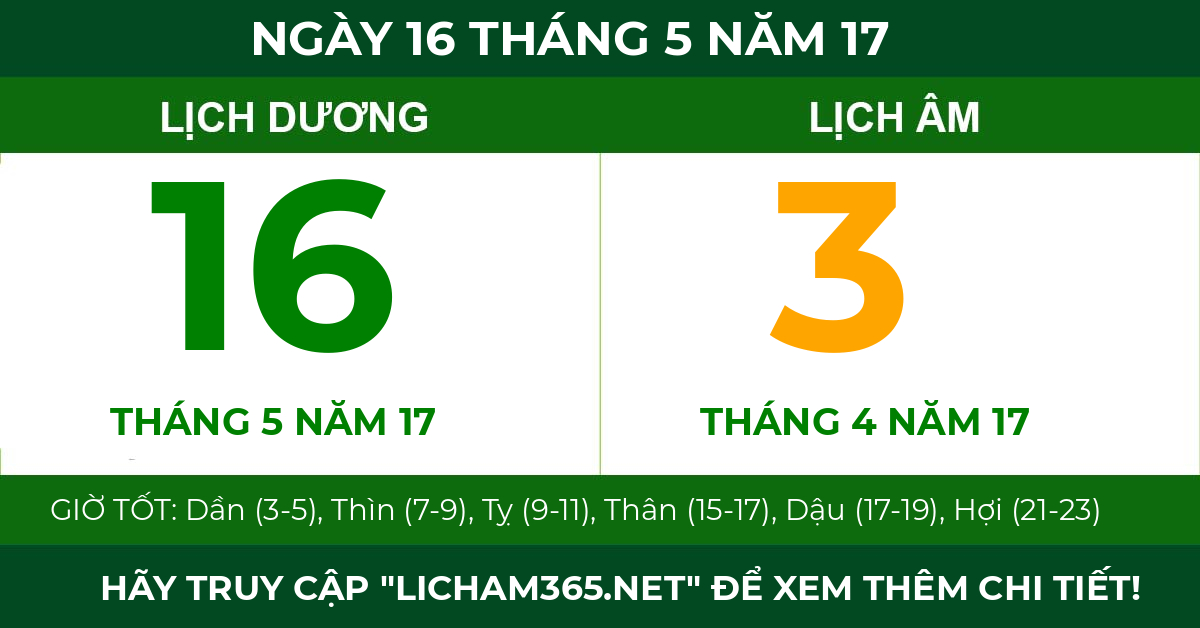 lịch âm ngày 16 tháng 5 năm 17