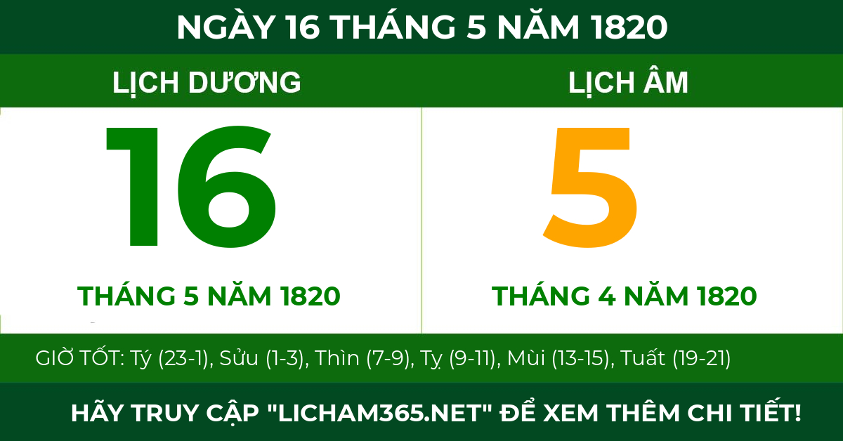 lịch âm ngày 16 tháng 5 năm 1820