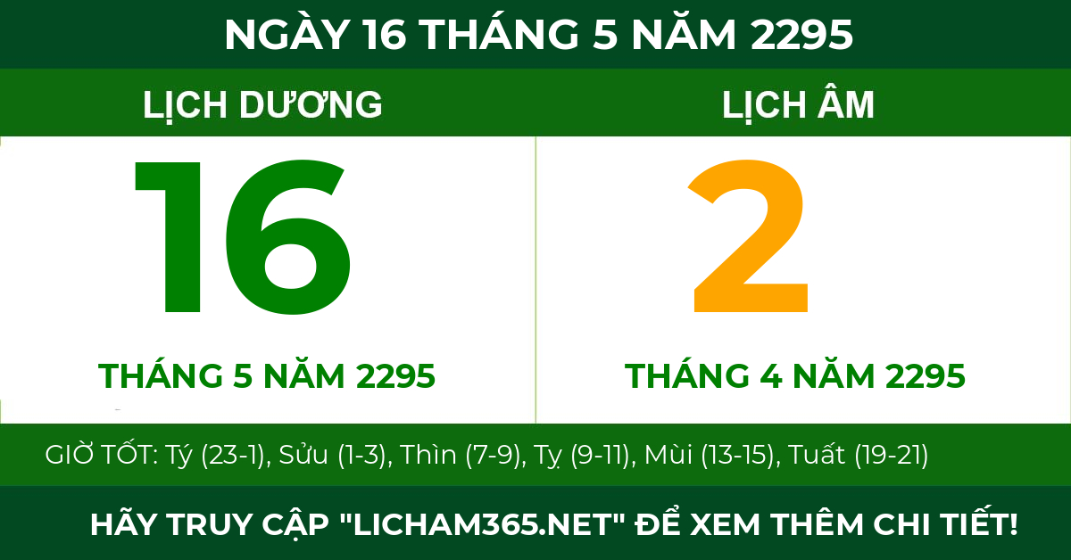 lịch âm ngày 16 tháng 5 năm 2295