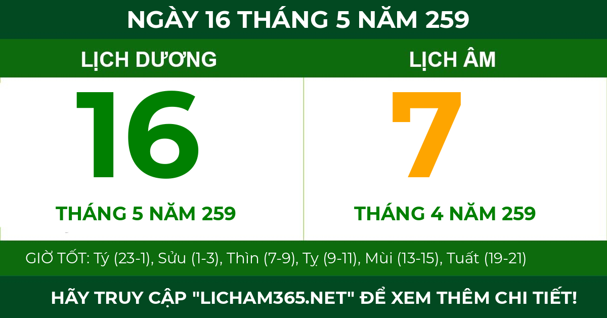 lịch âm ngày 16 tháng 5 năm 259