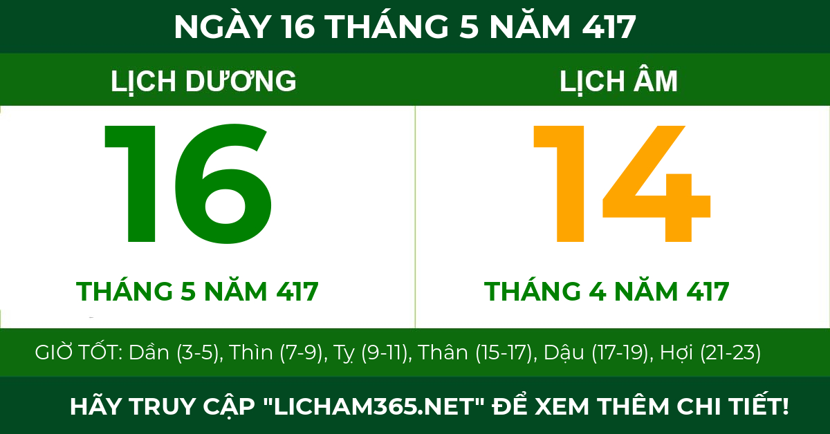 lịch âm ngày 16 tháng 5 năm 417