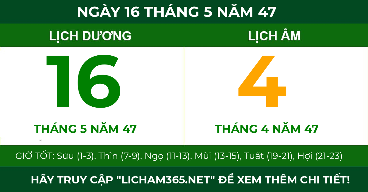 lịch âm ngày 16 tháng 5 năm 47